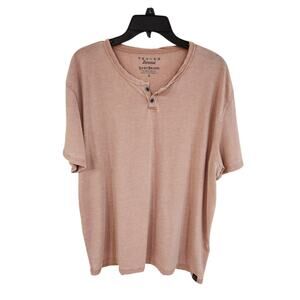 Lucky Brand Venice Burnout T Shirt Men's XL Henley Short Sleeve Pale Pink Tee
